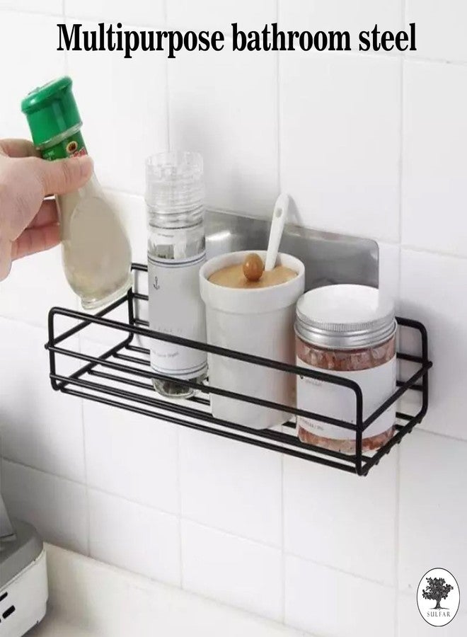 الكبريت رف حمام فولاذي ذاتي اللصق من سولفار - رف متعدد الأغراض، منظم للحمام والمطبخ، إكسسوارات الحمام (أسود) - Image 5